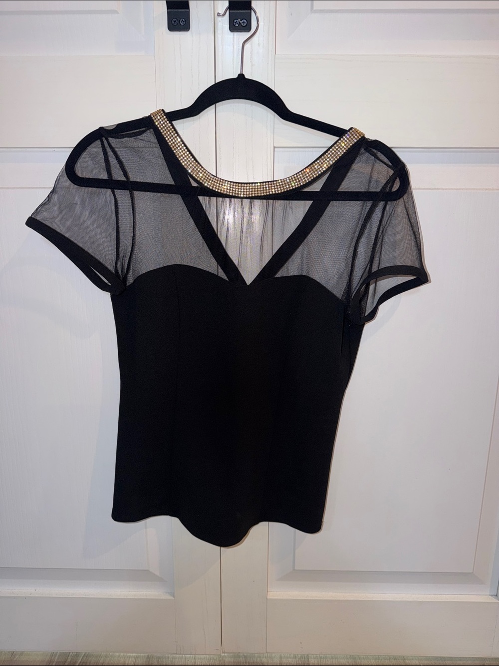 Windsor Black Mesh Yoke Top with Gold Embellished Collar